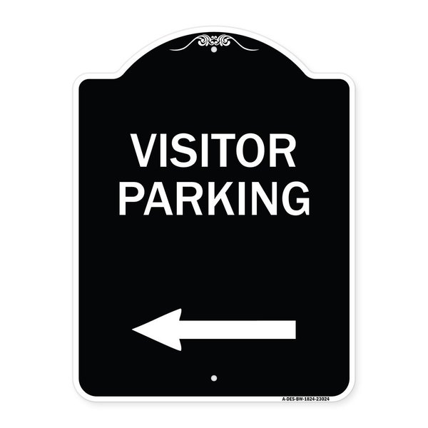 Signmission Reserved Parking Visitor Parking Arrow Pointing Left Heavy-Gauge Alum Sign, 24" x 18", BW-1824-23024 A-DES-BW-1824-23024